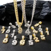 1PC Iced Fashion Drip Oil Arabic Digital Pendant Necklace With 20 Inch Stainless Steel Fried Dough Twists Chain Luxury Hip Hop Neck Jewelry - Number - View 13