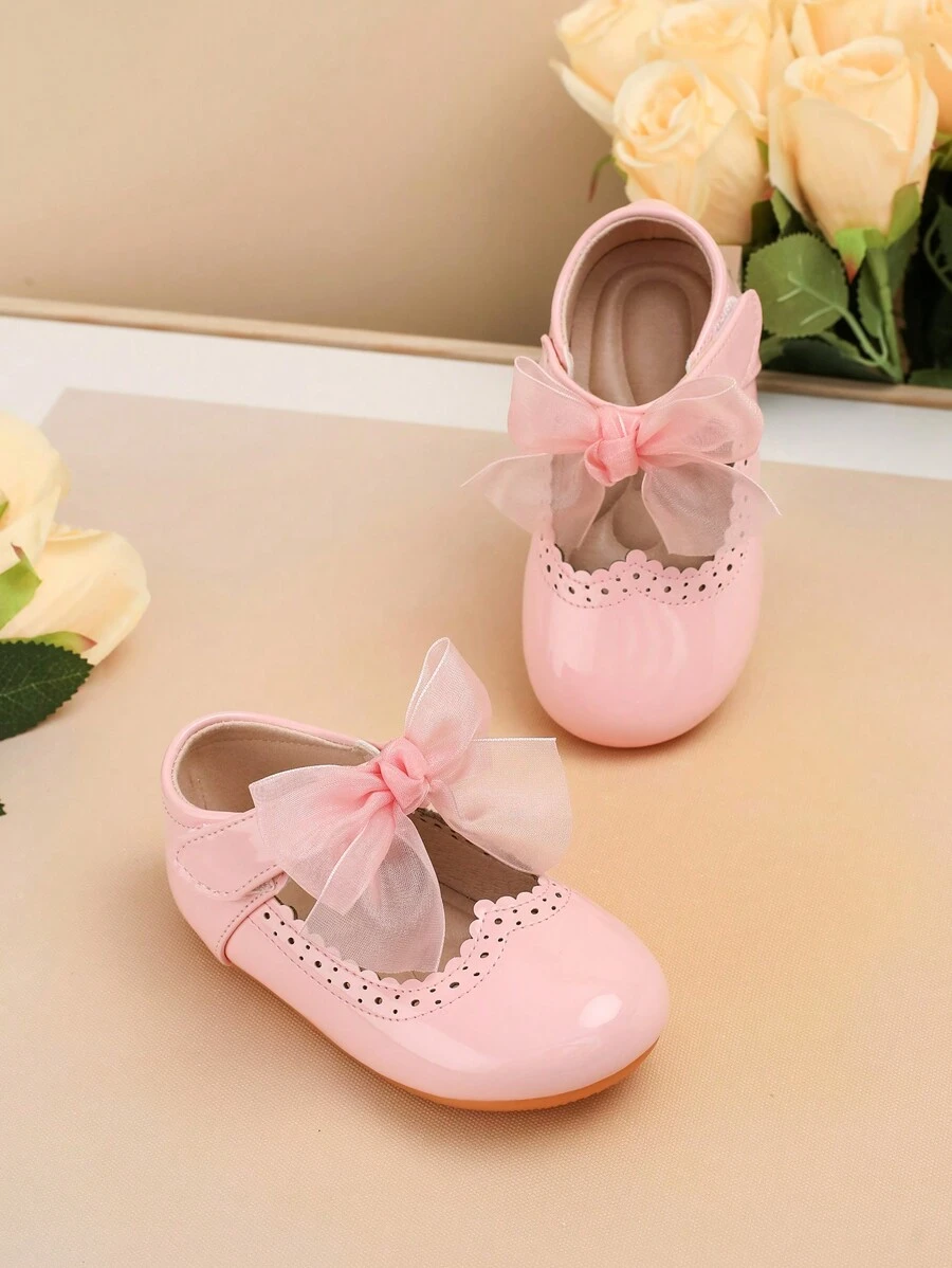 1 par de sapatos baixos para crianças, decoração de borboleta fofa, Revestido, cor sólida, antiderrapante, sola de massagem, adequados para primavera e outono - Rosa Empoeirado - Ver 1