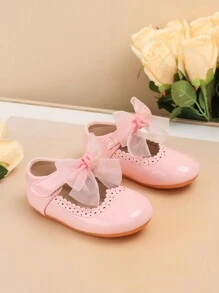 1 par de sapatos baixos para crianças, decoração de borboleta fofa, Revestido, cor sólida, antiderrapante, sola de massagem, adequados para primavera e outono - Rosa Empoeirado - Ver 4