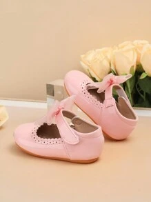 1 par de sapatos baixos para crianças, decoração de borboleta fofa, Revestido, cor sólida, antiderrapante, sola de massagem, adequados para primavera e outono - Rosa Empoeirado - Ver 6