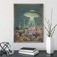 1pc Cowboy Art Poster Printing Art, Framed Home Wall Decoration - UFO Retro Science Fiction Western Cowboy Canvas Art - Ideal Gift For Alien Enthusiasts, Wall Art Decoration - 薄荷藍 - 查看 8