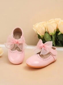1 par de sapatos baixos para crianças, decoração de borboleta fofa, Revestido, cor sólida, antiderrapante, sola de massagem, adequados para primavera e outono - Rosa Empoeirado - Ver 2