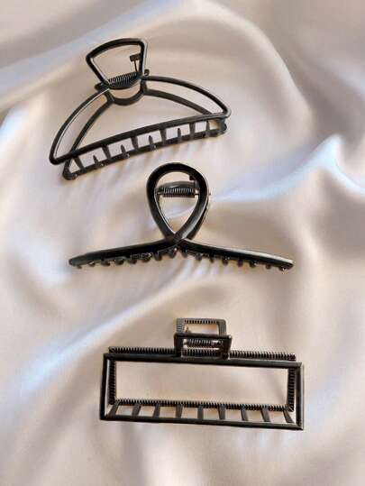 3 件/1 件女式黑色金属优雅半月形和方形合金发夹时尚百搭高端优雅发饰，适合日常佩戴、洗脸、沐浴、化妆和服装搭配发爪爪夹发夹发夹发夹接发夹，休闲秋冬度假装女士