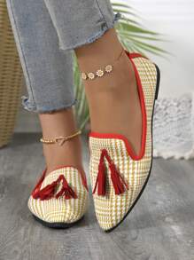 Women's New Casual Chic Tasseled Lightweight Slip-On Fabric Flat Loafers