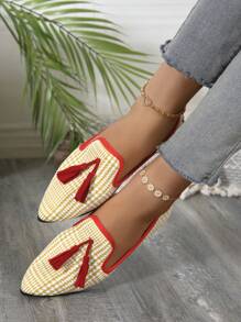 Women's New Casual Chic Tasseled Lightweight Slip-On Fabric Flat Loafers