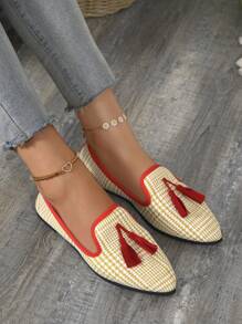 Women's New Casual Chic Tasseled Lightweight Slip-On Fabric Flat Loafers
