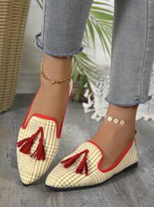 Women's New Casual Chic Tasseled Lightweight Slip-On Fabric Flat Loafers