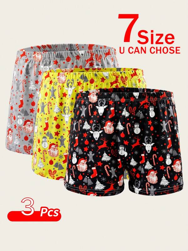 Men's Funny Christmas Underwear Gifts Breathable Boxer Briefs 3 Packs