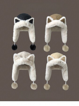 1pc Cute Fox Ear Plush Hat, Thick & Warm, Suitable For Cycling, Ear Protection In Winter, Europe & US Style