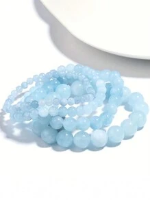 1 Peça Pulseira de Contas de Água-Marinha Natural para Mulheres, Pulseira Elástica Trendy de Laço Único, Adequada para Uso Diário de Senhoras no Verão