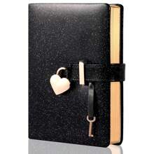 5.3 X 7 Inches Sequin PU Leather Lockable Diary Notebook With Key, Women Travelers Secret Journal Back To School