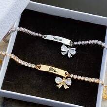 1 件定制名字网球手链白色锆石链刻字铭牌手镯女士礼物