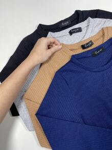 Premium Ribbed Knit Long Sleeve Blouse Round Neck Stylish Winter - Màu xanh hải quân - Xem 2