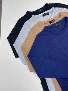 Premium Ribbed Knit Long Sleeve Blouse Round Neck Stylish Winter - Màu xanh hải quân - Xem 5