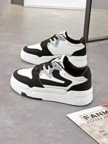 Tenis blancos para mujer, nuevos zapatos de moda vulcanizados de cordones, casuales y sencillos de estilo coreano, apropiados para el otoño - Blanco y Negro - Ver 3