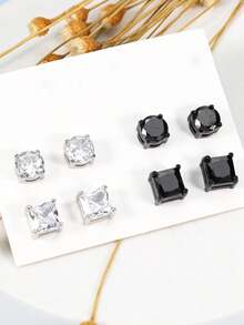 CIZME Hoa tai giả màu đen bạc cho nam Hoa tai giả cho nam Hoa tai đinh tán không xỏ khuyên Hoa tai đinh tán cho nam Hoa tai giả màu vàng hồng xanh lam 5mm 6mm - khuyên tai giả - Xem 4