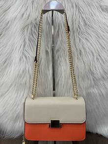 Minimalist Basic Fashion Casual Style Women's Handbag With Adjustable Gold Chain With 4 Compartments - Màu Cam cháy - Xem 1