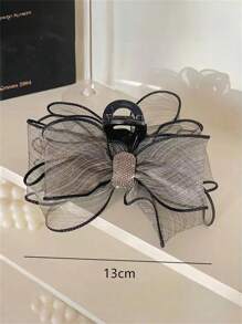 1pc Women's Elegant Double-Sided Rhinestone Lace Net Bow Hair Claw Ponytail Bun Claw Clip Hair Accessory, Bohemian Style,Hair Accessories,Claw Clips,Hair Jaw Clip,Hair Clutch, Black Hair Accessories Fall Winter Hair Clip For Vacation Outfits Woman - Black - View 3