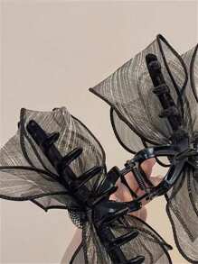 1pc Women's Elegant Double-Sided Rhinestone Lace Net Bow Hair Claw Ponytail Bun Claw Clip Hair Accessory, Bohemian Style,Hair Accessories,Claw Clips,Hair Jaw Clip,Hair Clutch, Black Hair Accessories Fall Winter Hair Clip For Vacation Outfits Woman - Black - View 5