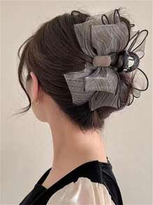 1pc Women's Elegant Double-Sided Rhinestone Lace Net Bow Hair Claw Ponytail Bun Claw Clip Hair Accessory, Bohemian Style,Hair Accessories,Claw Clips,Hair Jaw Clip,Hair Clutch, Black Hair Accessories Fall Winter Hair Clip For Vacation Outfits Woman - Black - View 2