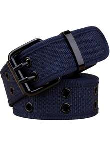 Double Grommet Hole Canvas Belts For Men Women Unisex - 藏蓝色 - 查看 2