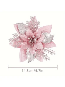 12pcs Christmas Tree Flower -5.7-Inch Pink Poinsettia Decoration, Plastic, Feather Free, Reusable Holiday Decoration, Universally Suitable For Holiday Decoration. Home Decor Christmas Decorations Room Decor - Multicolor - View 5