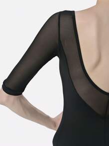 DonsGirl Women's Ballet Leotard - Elastic Mesh Splice 3/4 Sleeve, Modern/Classical Dance Unitard, Professional Performance Wear - Black - View 12