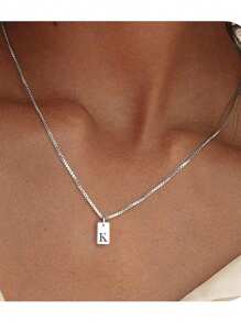 1 chiếc vòng cổ mặt chữ cái viết tắt A-Z dành cho nữ, thép không gỉ 316L, quà tặng Halloween, mùa tựu trường - Bạc - Xem 23