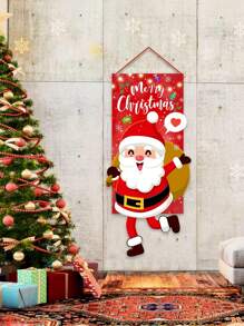 1 件 38.5x96 厘米圣诞主题涤纶吊旗，生动展示戴着红色圆点帽子的侏儒，适用于圣诞节门框装饰、花园旗帜装饰、客厅装饰，涤纶材质，可爱的侏儒拿着礼物，周围环绕着雪花 - 款式B - 查看 3