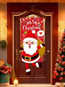 1 件 38.5x96 厘米圣诞主题涤纶吊旗，生动展示戴着红色圆点帽子的侏儒，适用于圣诞节门框装饰、花园旗帜装饰、客厅装饰，涤纶材质，可爱的侏儒拿着礼物，周围环绕着雪花 - 款式B - 查看 4