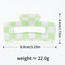Checkered Pattern Hair Claw Elegant - Green - View 6