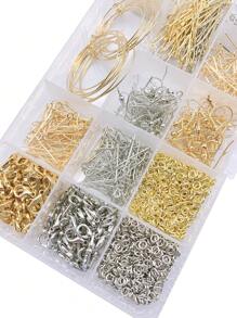 Diy 首飾製作基本金屬配件套裝，包括鍍金和鍍銀耳環鉤、圈、龍蝦扣、跳環、眼別針、頭別針、鏈條連接器。長方形塑膠盒包裝，15格，總重量150克/盒 - 如圖配件 - 查看 6