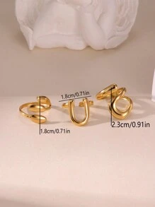 GEREIT 3pcs 18K Plated Stainless Steel Leaf Shaped Openwork Rings Set, Suitable For Women Everyday Wear