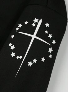 Yemwry Plus Size Men's Fashion Casual Versatile Pentagram Print Thermal Lined Zip Up Hooded Jacket