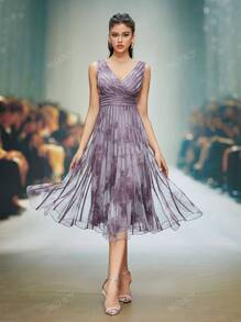 Vestido de noite luxuoso com decote em V e bainha de babados em malha estampada Mgiacy Vestido de festa Vestido de convidado de casamento Vestido formal