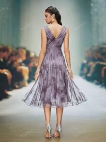 Vestido de noite luxuoso com decote em V e bainha de babados em malha estampada Mgiacy Vestido de festa Vestido de convidado de casamento Vestido formal