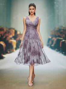 Vestido de noite luxuoso com decote em V e bainha de babados em malha estampada Mgiacy Vestido de festa Vestido de convidado de casamento Vestido formal