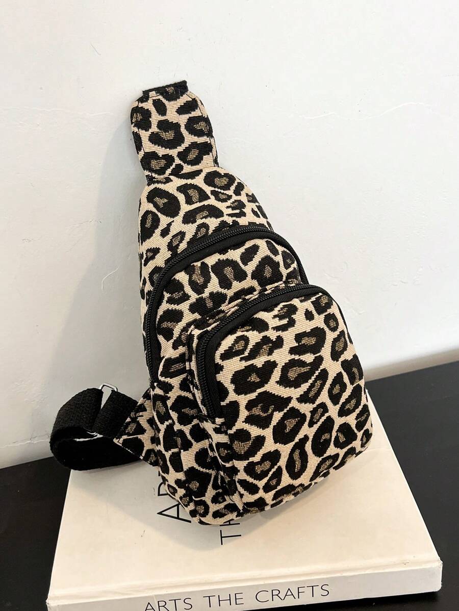 Mini Solid Color Minimalist Luxurious Corduroy Leopard Print Chest Bag, Fashion Cheetah Print Bag For Women Leopard Comeback