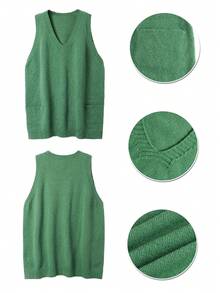 Christmas Day Plus Size Commuting Solid Color Sweatshirt Vest - Green - View 4