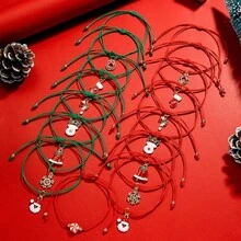 Vòng tay bện hình bông tuyết chủ đề Giáng sinh phù hợp để đeo hàng ngày cho phụ nữ - Đỏ - Xem 3