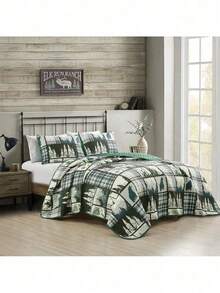 3 Pcs Cabin Lodge Rustic Country Bear Quilt Bedspread Set 22672 - 國王 - 查看 2