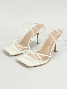 女士尖头交叉带高跟凉鞋，优雅舒适的时尚正装鞋 - 白色 - 查看 6