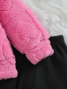 Young Girl Comfortable Hooded Sweatshirt And Plush Solid Color Casual Leggings Set, Winter Outfit