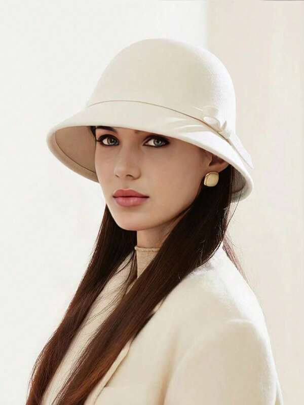 1pc Solid Color Elegant Women Winter Wool Hat, Summer French Felt Hat Stylish Quality Felt Hat, Suitable For Daily Wear Or Formal Events, All Seasons
