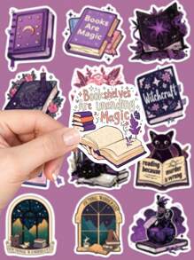50pcs Bookish Sticker Dark Purple Witch Mage Book Pharmacist Read Book Stickers For Water Bottle Laptop Guitar Skateboard Phone Decals Stickers
