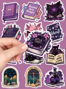 50pcs Bookish Sticker Dark Purple Witch Mage Book Pharmacist Read Book Stickers For Water Bottle Laptop Guitar Skateboard Phone Decals Stickers