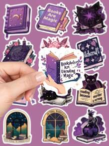 50pcs Bookish Sticker Dark Purple Witch Mage Book Pharmacist Read Book Stickers For Water Bottle Laptop Guitar Skateboard Phone Decals Stickers