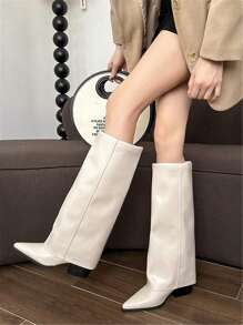 2024 Fall/Winter New Pointed Toe High Heel Riding Boots For Women, Over-The-Knee High Shaft Boots, Slim Leg Style - White - View 2