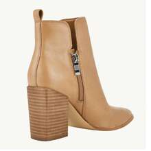 Women's V Cut Ankle Boots Pointed Toe Stacked Chunky Heel Side Zipper Leather Cutout Western Booties Christmas Gift & New Year Gift - 卡其色 - 查看 4