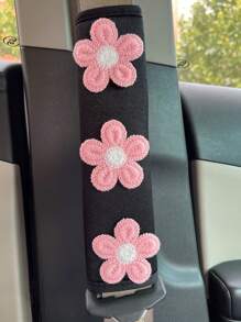 1pc Ice Silk Pink Floral Car Seat Belt Covers